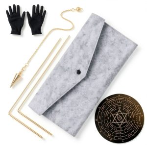 99.9% Copper Dowsing Rods Kit, Anglecai Spiritual Exploration Divination Tools 2PCS Divining Rods+Dowsing Pendulum + Divination Mat + Gloves + Bag for Ghost Hunting, Divining Water, Gold, Treasure-0