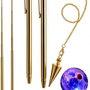 4 Pcs Ghost Hunting Dowsing Rods Copper Set Pen Shaped Gold Spirit Rods Water Divining Rods with Paranormal Dowsing Pendulum LED Light up Cat Ball for Ghost Hunting Party Detect Gold Water Treasure-0