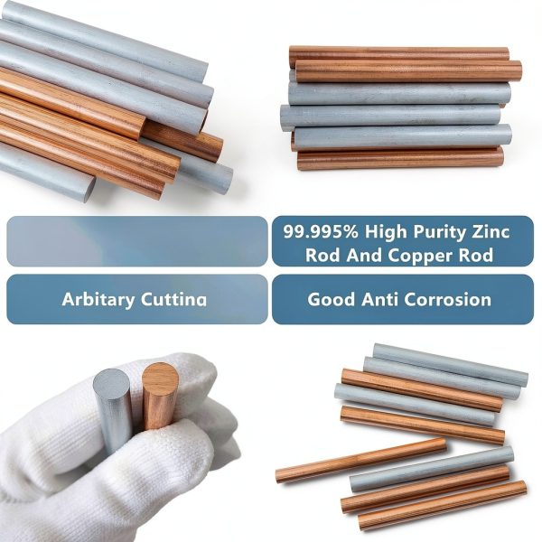 HWYEE 99.995% Pure Copper Zinc Rods 2PCS 3/8" (10mm) x 4" (102mm) Bar-4