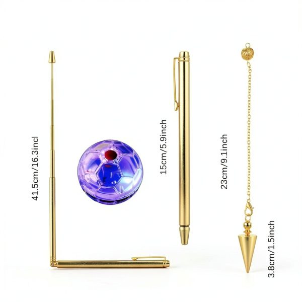 4 Pcs Ghost Hunting Dowsing Rods Copper Set Pen Shaped Gold Spirit Rods Water Divining Rods with Paranormal Dowsing Pendulum LED Light up Cat Ball for Ghost Hunting Party Detect Gold Water Treasure-1