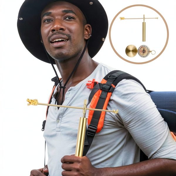 Copper Feng Shui Dowsing Rod Set with Dragon Head Design and Compass Portable Water Detection Tool for Home and Outdoor Use-4