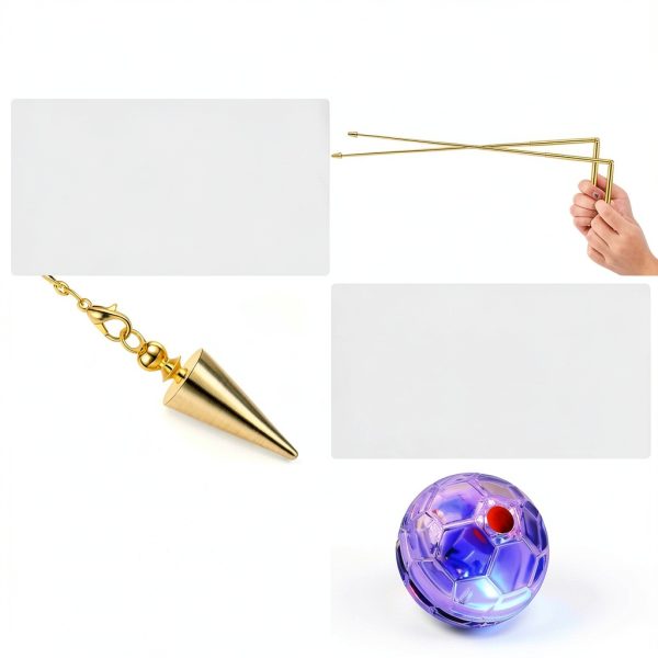 4 Pcs Ghost Hunting Dowsing Rods Copper Set Pen Shaped Gold Spirit Rods Water Divining Rods with Paranormal Dowsing Pendulum LED Light up Cat Ball for Ghost Hunting Party Detect Gold Water Treasure-2