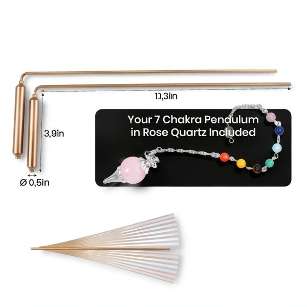 Dowsing Rods with Copper Handles Premium Quality Divining Rods - Dowsing Rose Cristal Quartz Pendulum Included - Varillas de Radiestesia-3