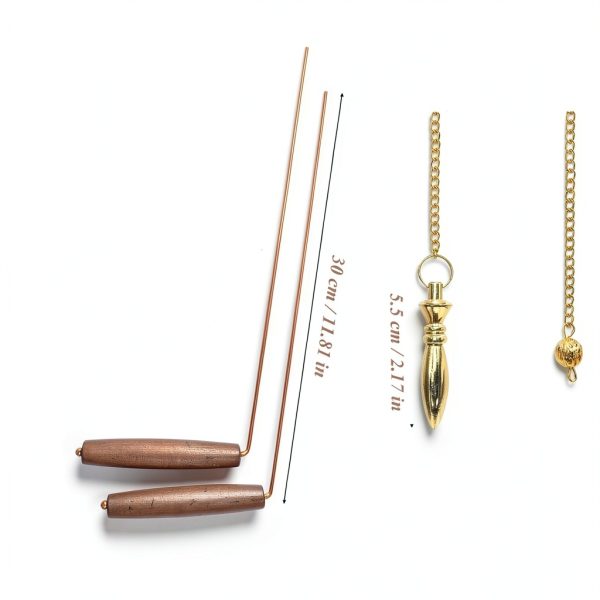 Copper Dowsing Rods Kit nuuubik Handles and Brass Karnak Pendulum-4