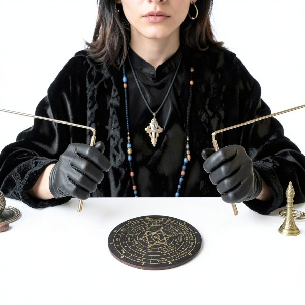 99.9% Copper Dowsing Rods Kit, Anglecai Spiritual Exploration Divination Tools 2PCS Divining Rods+Dowsing Pendulum + Divination Mat + Gloves + Bag for Ghost Hunting, Divining Water, Gold, Treasure-5