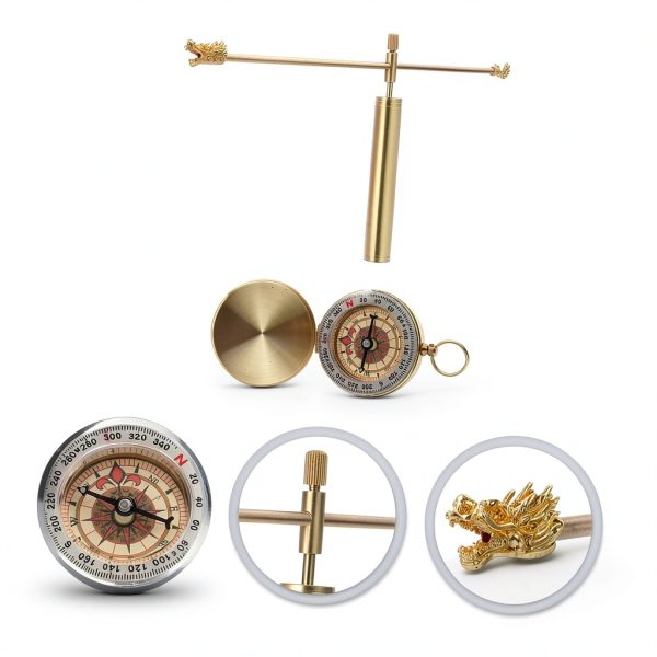 Copper Feng Shui Dowsing Rod Set with Dragon Head Design and Compass Portable Water Detection Tool for Home and Outdoor Use-6