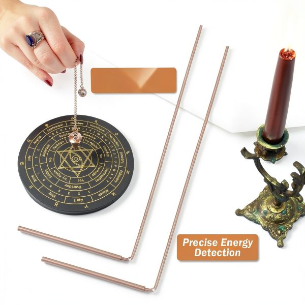 99.9% Copper Dowsing Rods Kit, Anglecai Spiritual Exploration Divination Tools 2PCS Divining Rods+Dowsing Pendulum + Divination Mat + Gloves + Bag for Ghost Hunting, Divining Water, Gold, Treasure-3