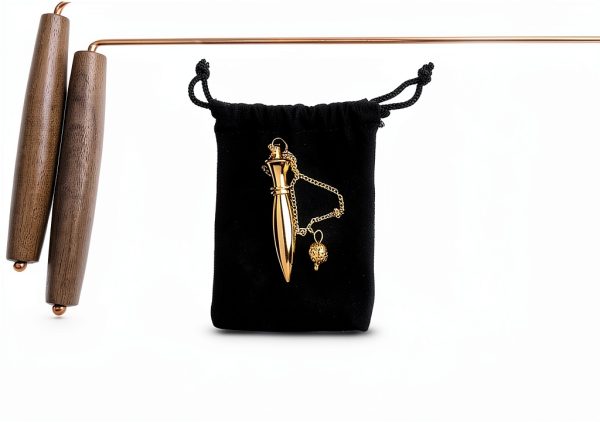 99.99% Copper Dowsing Rods - 2PCS Wooden Handle Dowsing Rods with Solid Brass Karnak Pendulum and Velvet Bag for Convenient Storage - for Searching Water, Gold, Minerals, Lost Things-3