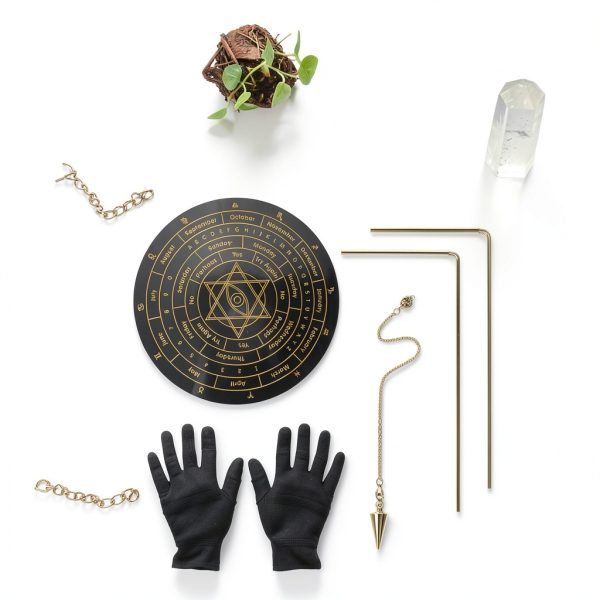 Windspeed 6 Divination Tools Kit Set Include 99.99% Dowsing Rods Copper Spiritual Dowsing Pendulum Board for Finding Water, Detect Gold, Locating Lost Items, Ghost Hunting-6